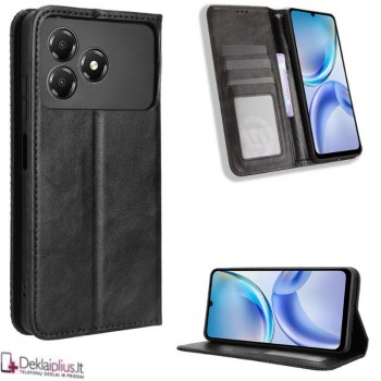 Dirbtinės odos atverčiamas dėklas su skyreliais - juodas (Zte Blade A36)